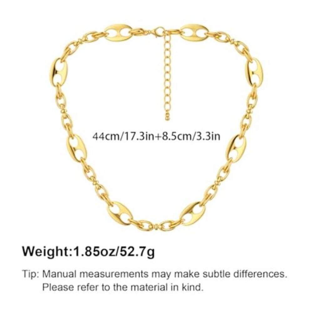 Women's Chunky Gold Necklace 14k Gold Plated Thick Oval Links Chain Choker - Picture 5 of 7